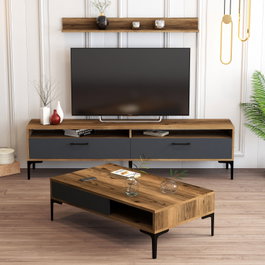 Hanah Home Istanbul Conjunto de Muebles de Salón - Nogal y Antracita